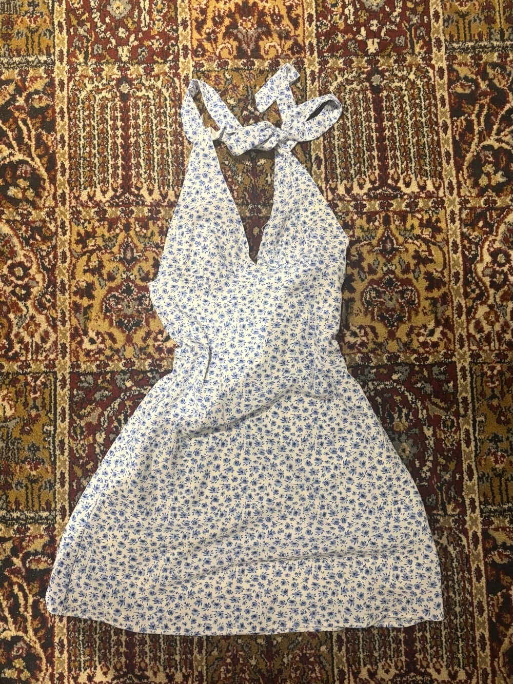 Blue H&M Floral Tie-Neck Halter Dress - Women